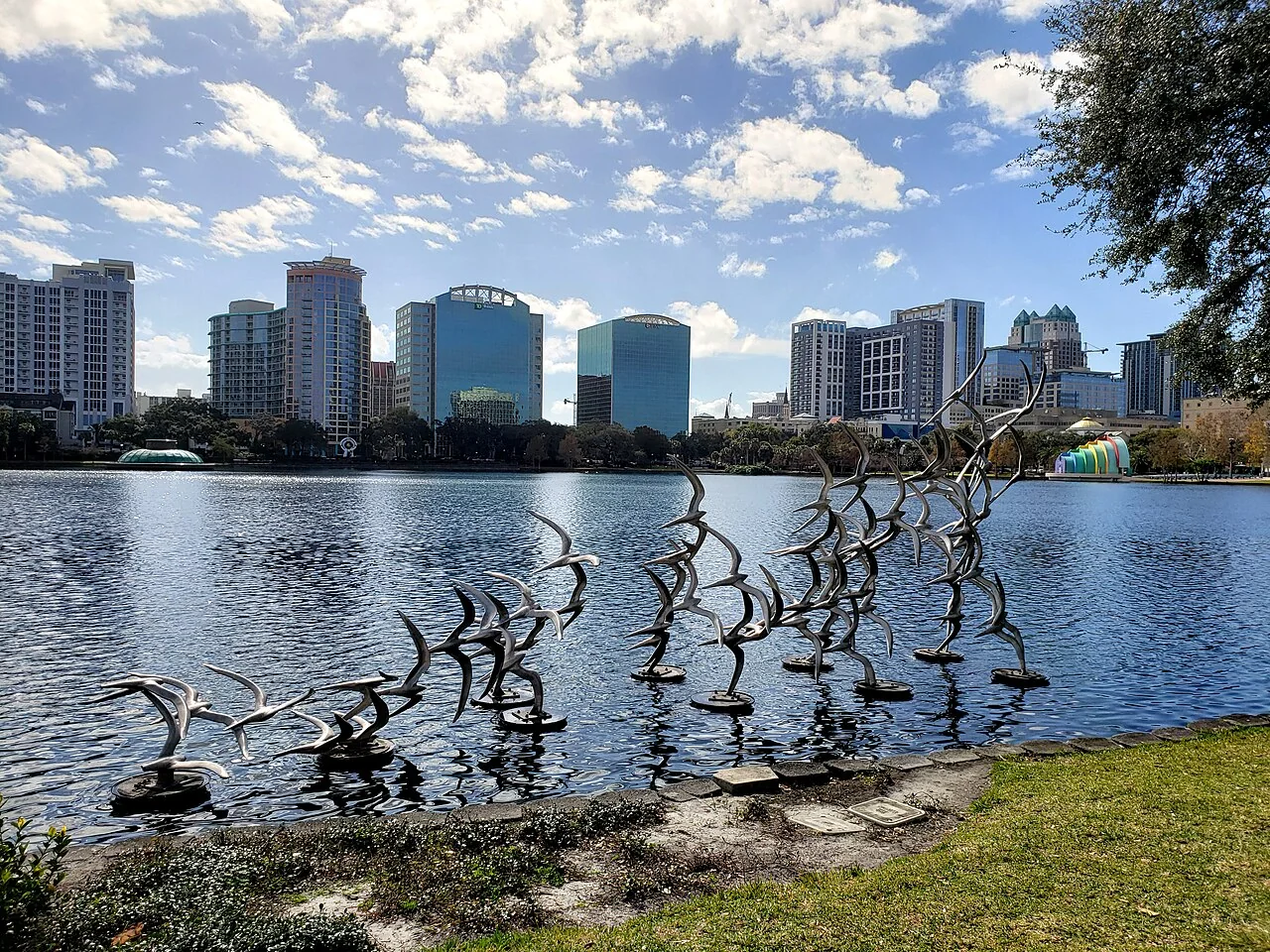 Downtown Orlando skyline across Lake Eola in Orlando, Florida